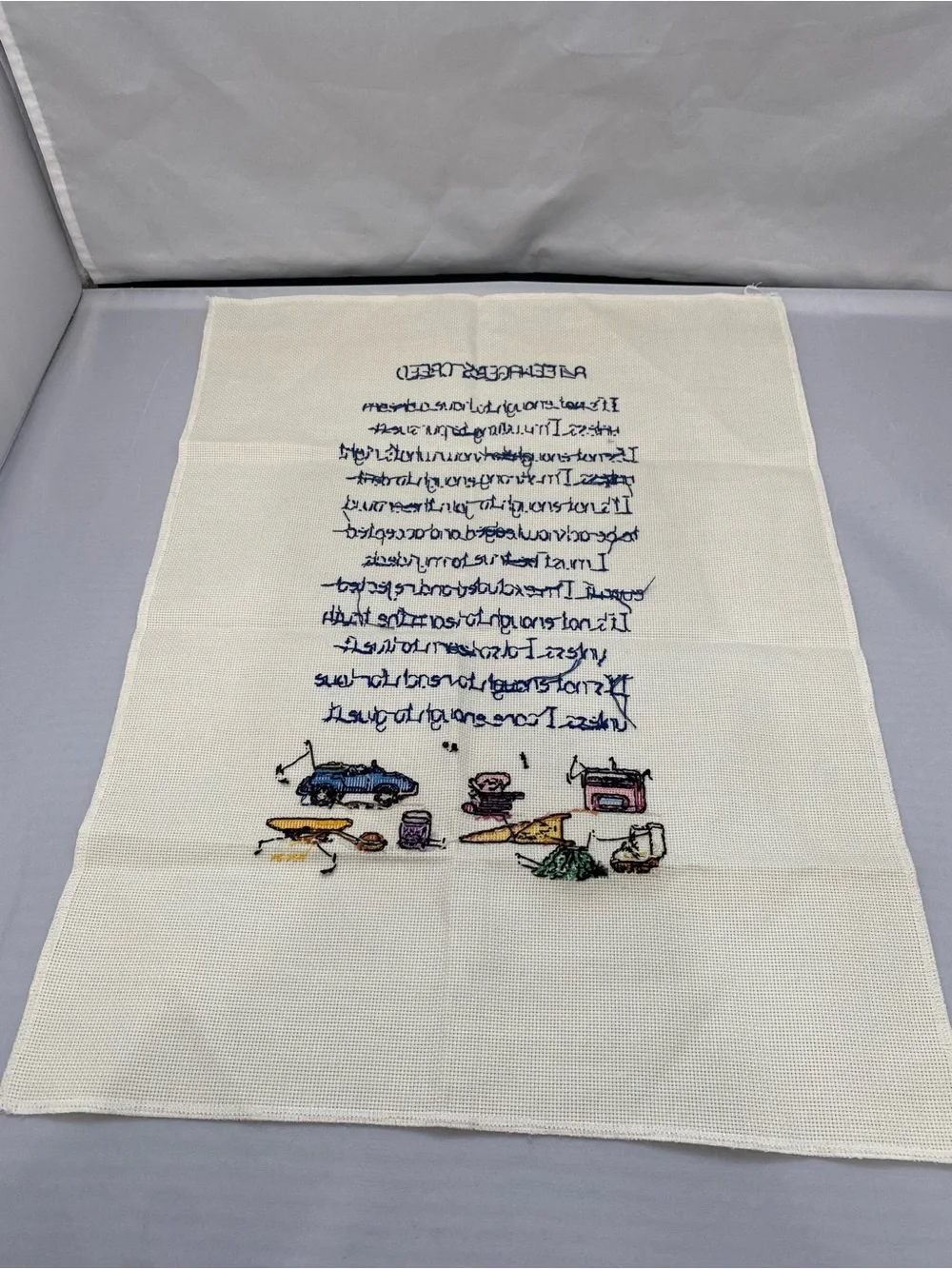 Embroidered 'A Teenager's Creed' Wall Hanging - Cream with Multicolor Accents